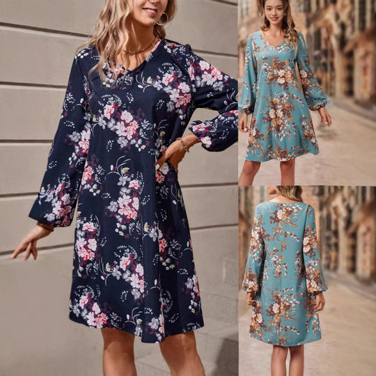 Damen Blusenkleid mit floralem Design und voluminösen Ärmeln EB