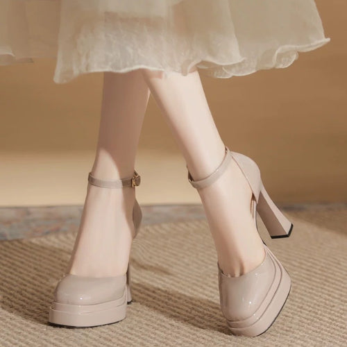 Damen Hochhackige Plateau-Pumps mit verstellbarem Riemchen EB