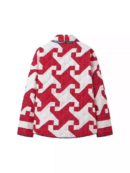 Damen gestepptes Überwurfjacke mit modernem Grafikdesign und großzügigen Taschen EB