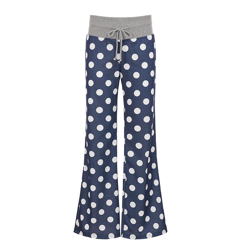 Damen nan ausgestellte Palazzo-Loungehose mit hohem Komfortbund, Kordelzug und gepunktetem Dessin EB
