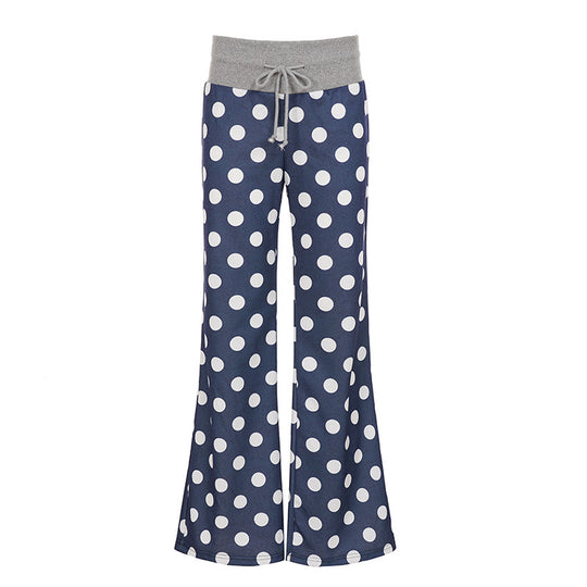 Damen nan ausgestellte Palazzo-Loungehose mit hohem Komfortbund, Kordelzug und gepunktetem Dessin EB