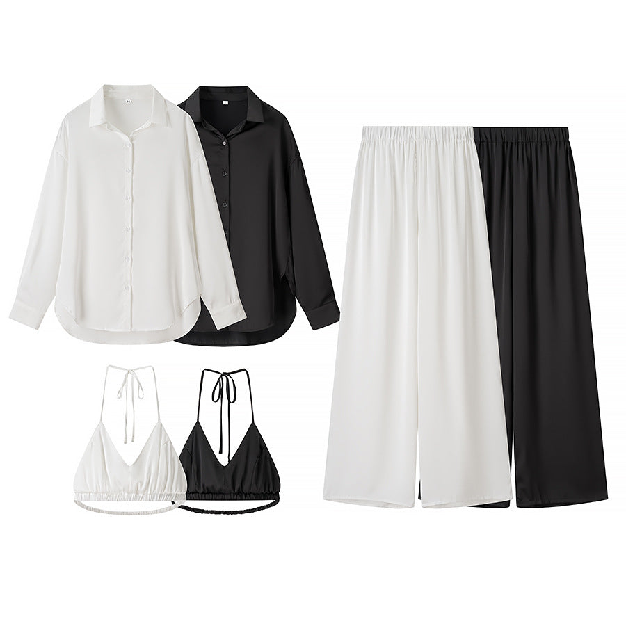 Damen Set aus eleganter Bluse, bequemen Palazzo-Hosen und modischem Bralette EB