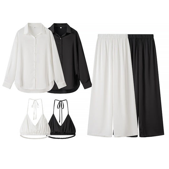 Damen Set aus eleganter Bluse, bequemen Palazzo-Hosen und modischem Bralette EB