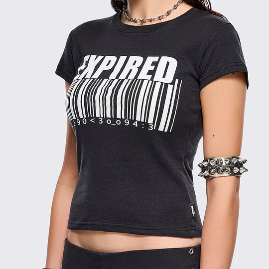 Damen Grafik-T-Shirt mit trendigem Barcode-Print EB