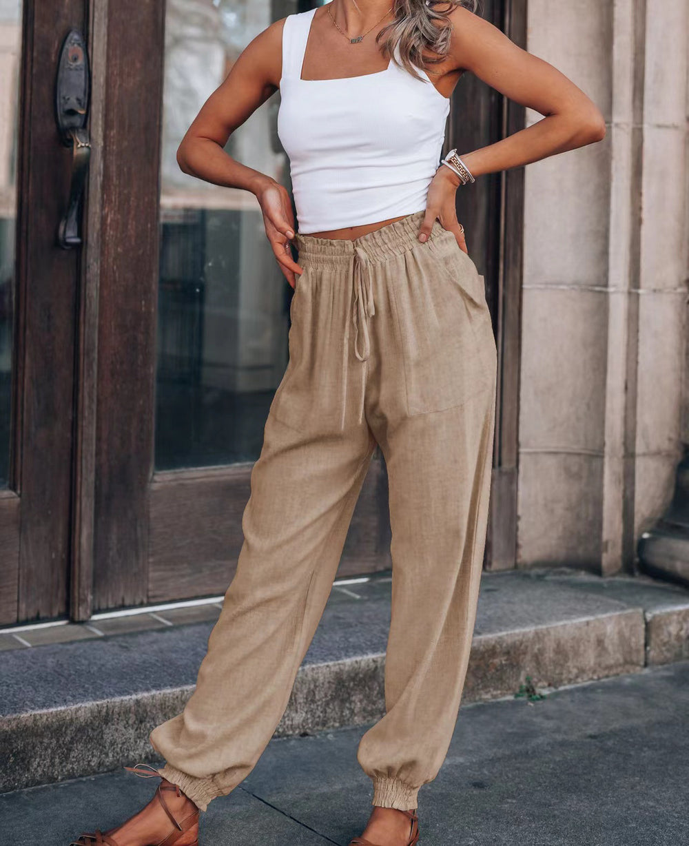 Damen Bequeme und legere Hose mit elastischem Bund und vielseitigen Taschen EB