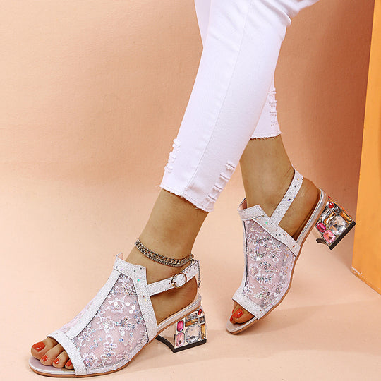 Damen glamouröse Slingback-Sandalen mit funkelndem Schmuckdetail EB