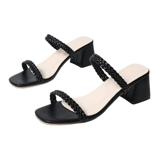 Damen Elegante und geflochtene Blockabsatz-Sandalen EB