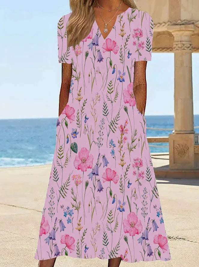 Damen Blumengemusterte Sommerkleid mit Taschen EB