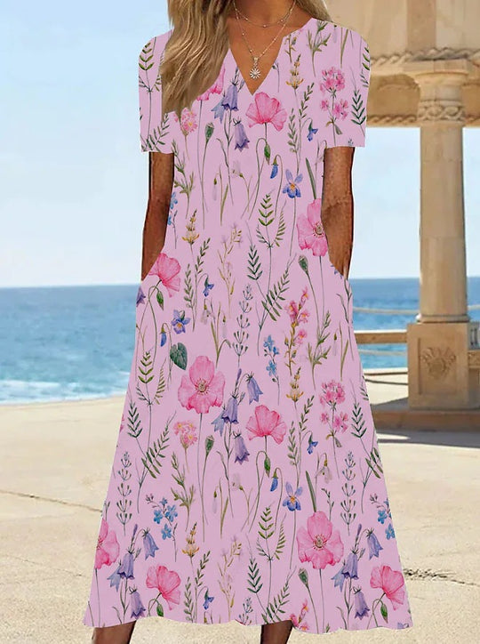 Damen Blumengemusterte Sommerkleid mit Taschen EB
