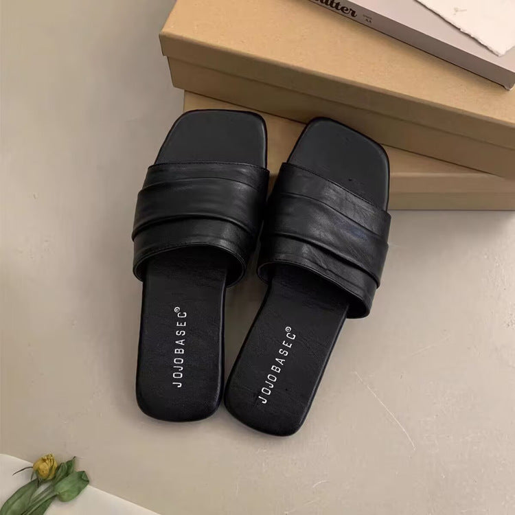 Damen modische Pantoletten mit breitem Textilriemen und rutschfester Sohle EB