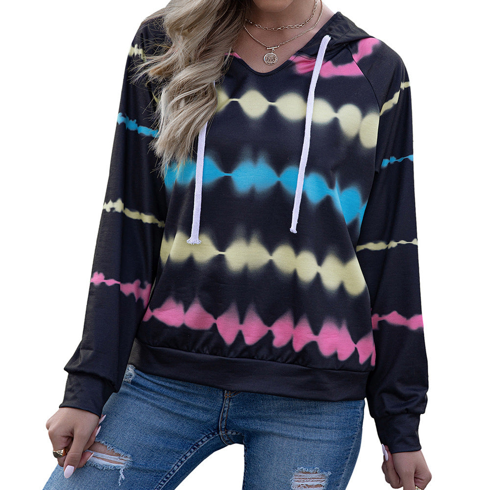 Damen lässiger Kapuzenpullover im modernen Tie-Dye-Stil mit seitlichen Einsätzen EB