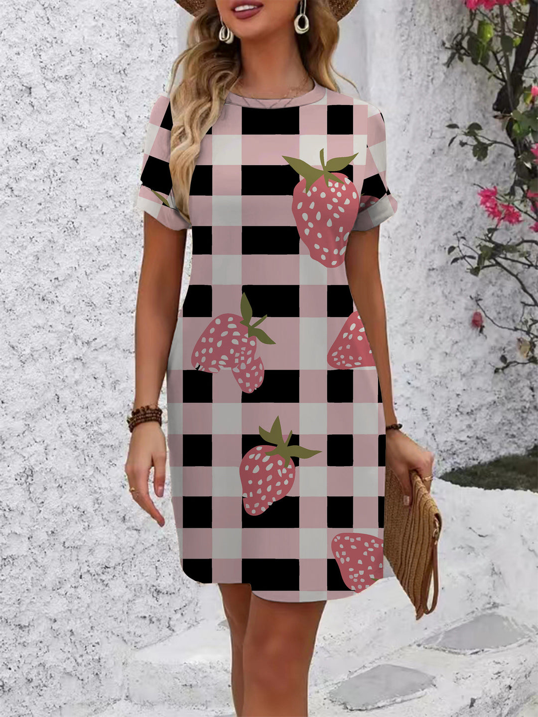 Damen lässiges Kurzarmkleid mit kreativem geometrischen Muster EB