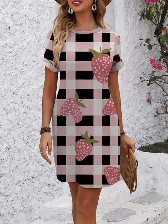 Damen lässiges Kurzarmkleid mit kreativem geometrischen Muster EB