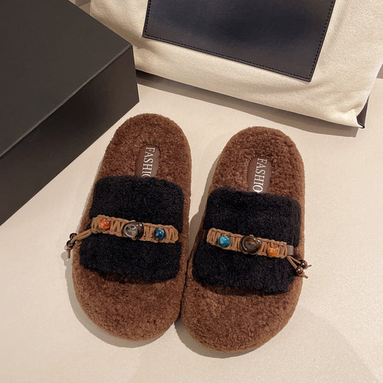 Damen Hausschuhe im Boho-Stil mit dekorativen Perlen EB