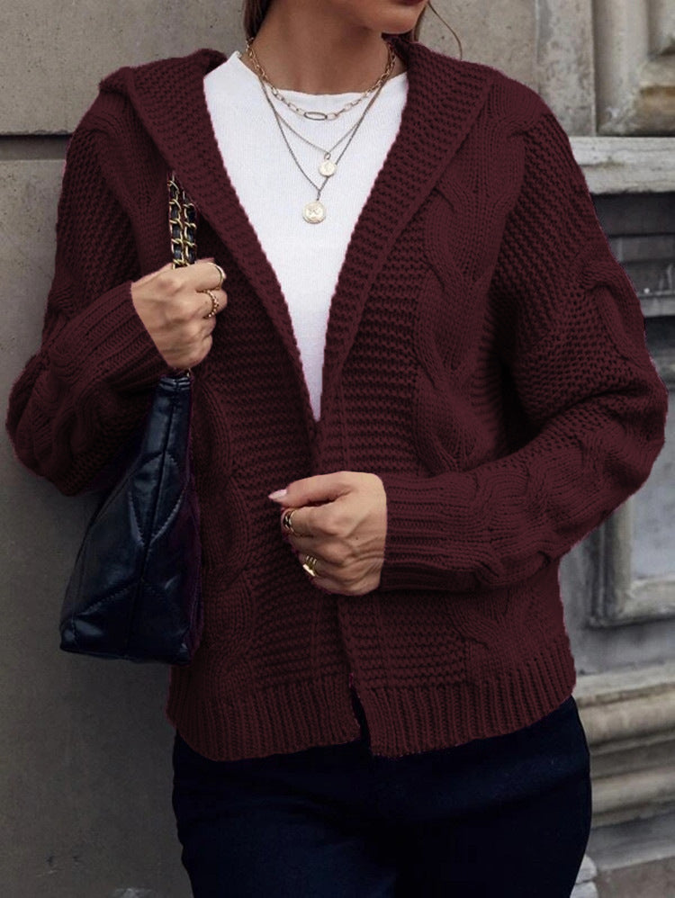 Damen Strickjacke mit Kapuze und dekorativem Kabelmuster EB