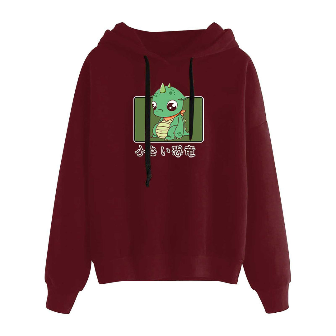 Damen nan kurz geschnittener Cropped-Kapuzenpullover mit niedlicher Frosch-Illustration und verstellbarer Kapuze EB