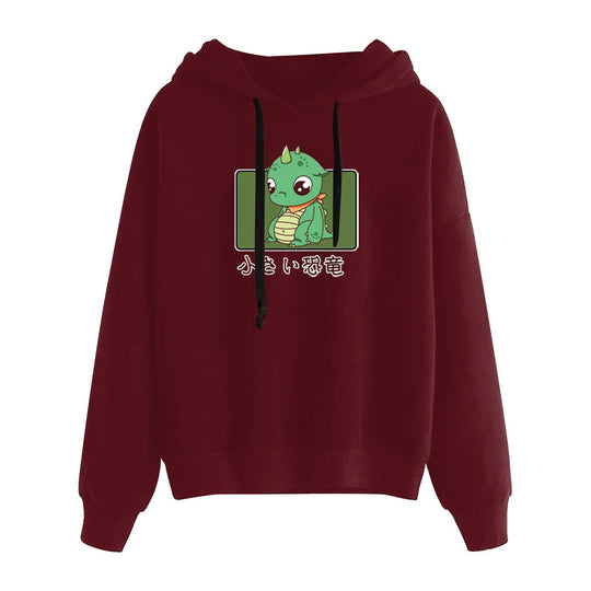 Damen nan kurz geschnittener Cropped-Kapuzenpullover mit niedlicher Frosch-Illustration und verstellbarer Kapuze EB
