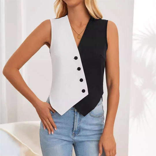 Damen asymmetrisches Hemdwesten-Design mit Knopfdetails EB