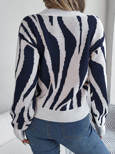 EB | Strickpullover mit Muster V-ausschnitt Design Trendy und Bequem