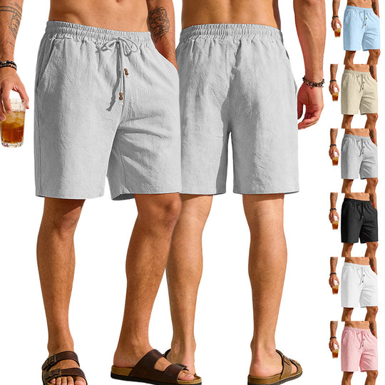Herren nan leichte Strand-Bermuda aus Leinenmix mit Elastikbund Kordelzug und Zierknopfleiste EB