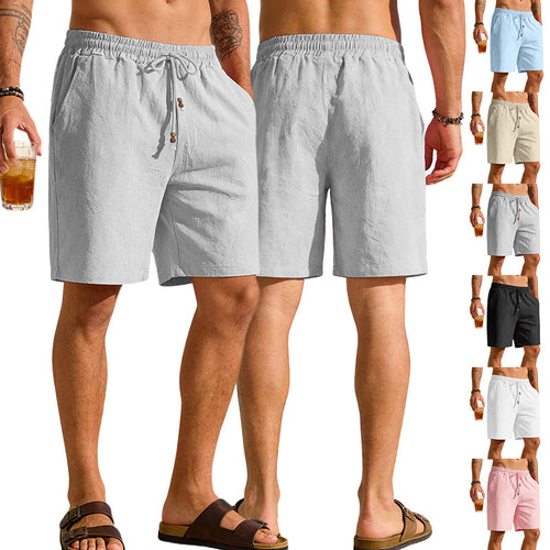Herren nan leichte Strand-Bermuda aus Leinenmix mit Elastikbund Kordelzug und Zierknopfleiste EB
