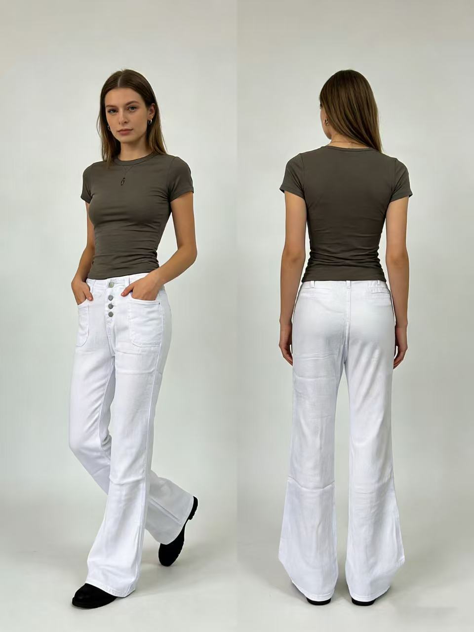 Damen Bootcut Jeans mit hohem Bund und Knopfleiste