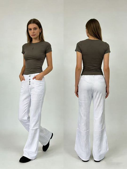 Damen Bootcut Jeans mit hohem Bund und Knopfleiste