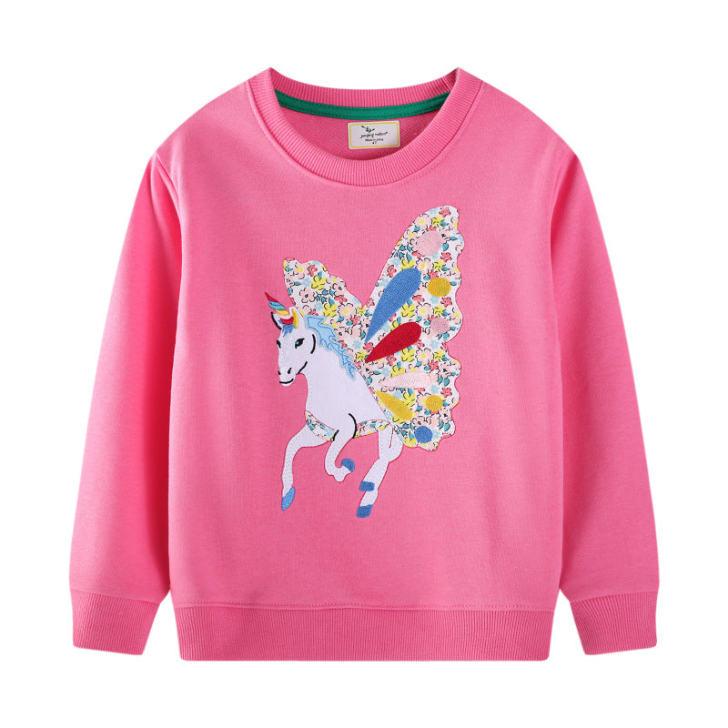Mädchen Sweatshirt mit zauberhaftem Einhorn-Design und bunten Blumenapplikationen EB