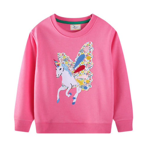 Mädchen Sweatshirt mit zauberhaftem Einhorn-Design und bunten Blumenapplikationen EB