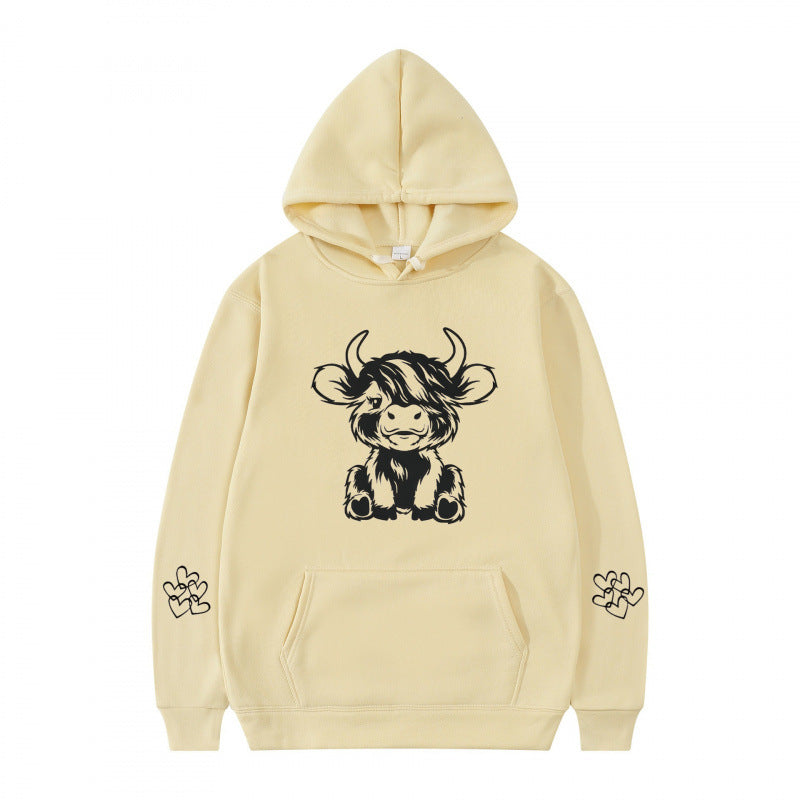 Damen Kapuzensweater mit entzückendem Kuhmotiv und praktischen Kängurutaschen EB