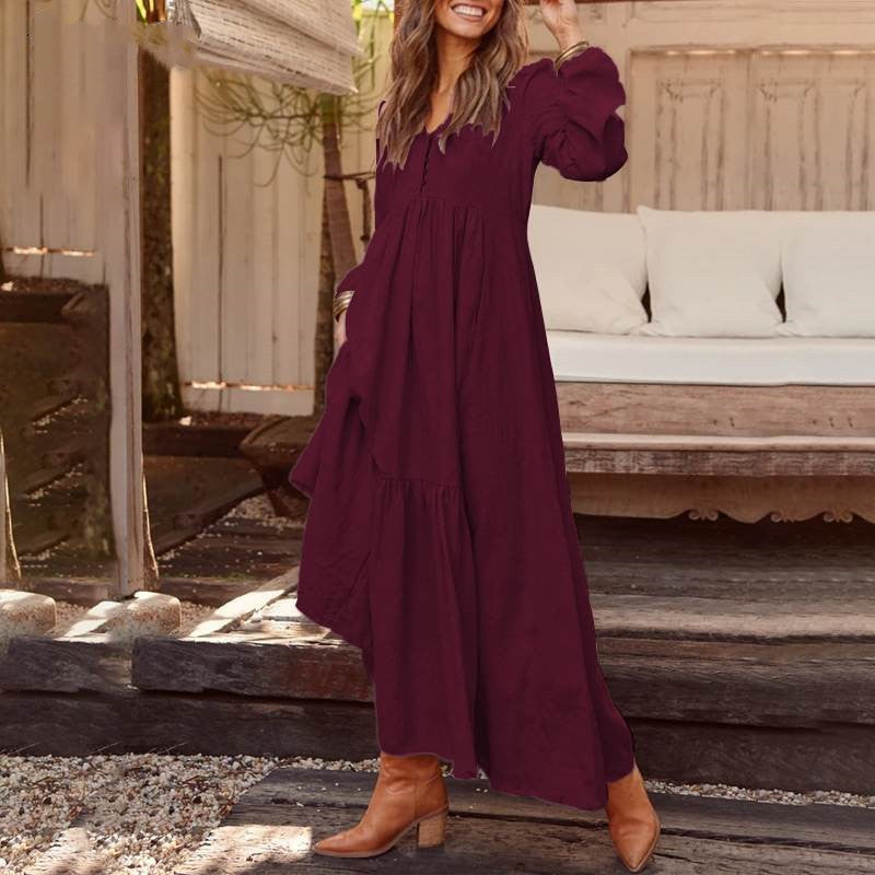 Damen Maxikleid mit elastischem Oberteil und voluminösem Saum EB