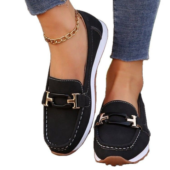 Damen Mokassin-Slipper mit Ziermetall-Bit und dämpfender Profilsohle EB