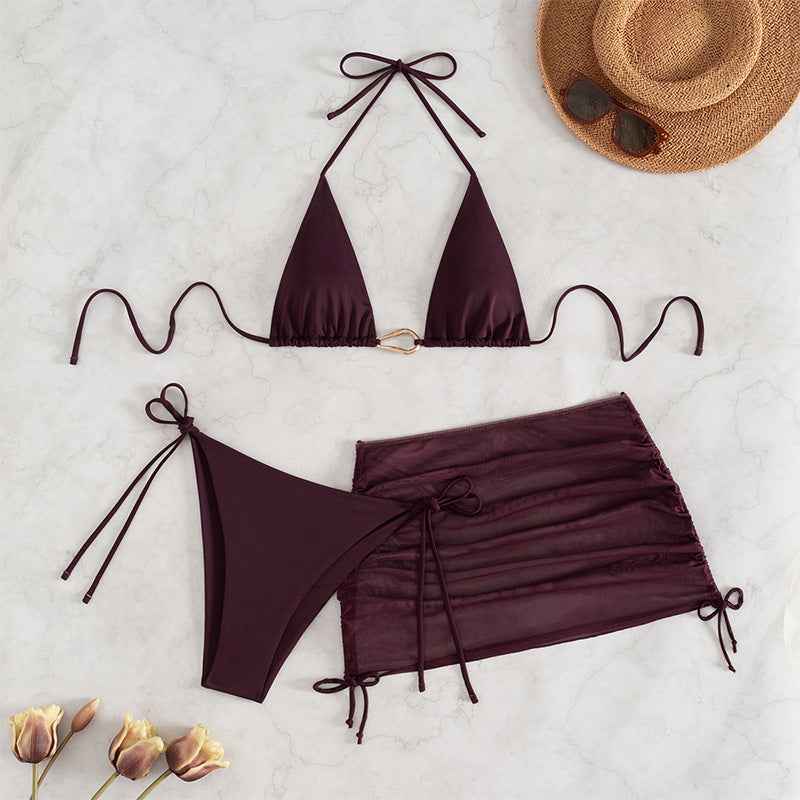 Damen Bikini-Set mit Triangle-Oberteil und verstellbarem Rock EB