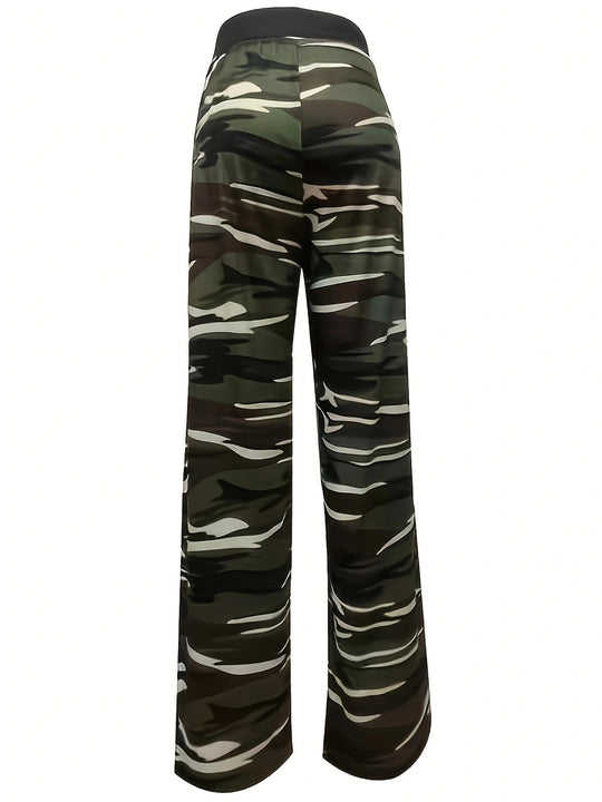 Damen Bequeme Freizeit-Hose mit Kordelzug und camouflagemuster EB