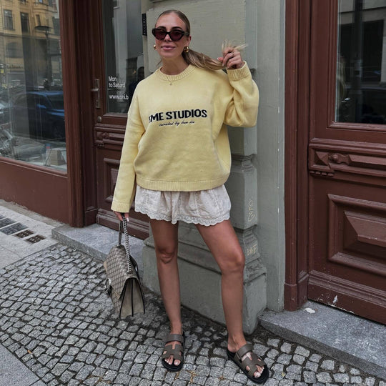 Damen Oversized Pullover mit kreativem Schriftzug EB