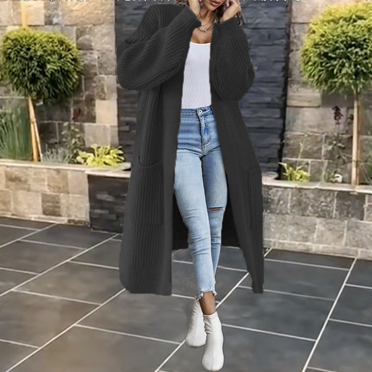 Damen Grobstrickcardigan mit tiefen Taschen und voluminösen Ärmeln EB