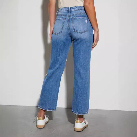 Damen Destroyed Jeans im modischen Bootcut-Stil EB