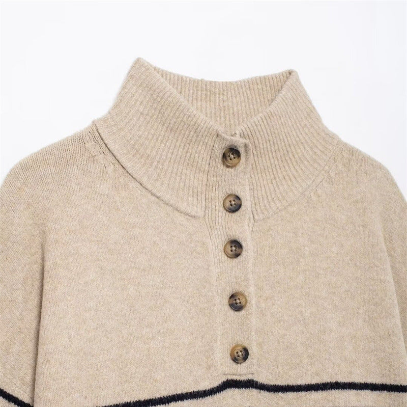 Damen Strickpullover mit hochgeschlossenem Kragen und Knopfdetails EB