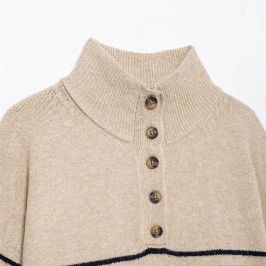 Damen Strickpullover mit hochgeschlossenem Kragen und Knopfdetails EB