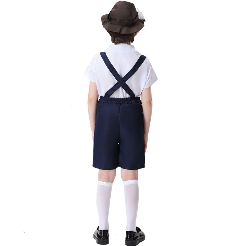 Unisex nan festliche Kinderhose mit verstellbaren Hosenträgern und Ziergürtel EB