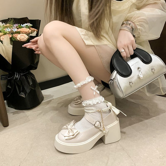 Damen Plateauschuhe mit dekorativem Perlenriemen und Schleifendetail EB