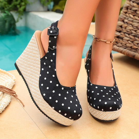 Damen Wedge-Pantoletten mit verspieltem Punktedesign EB