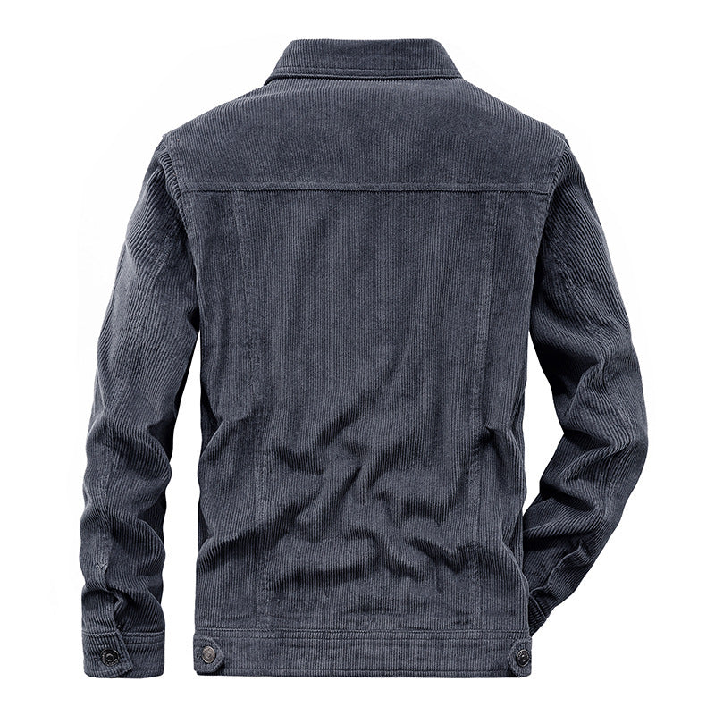Herren Feincord-Workerjacke im Trucker-Schnitt mit verdeckter Knopfleiste EB