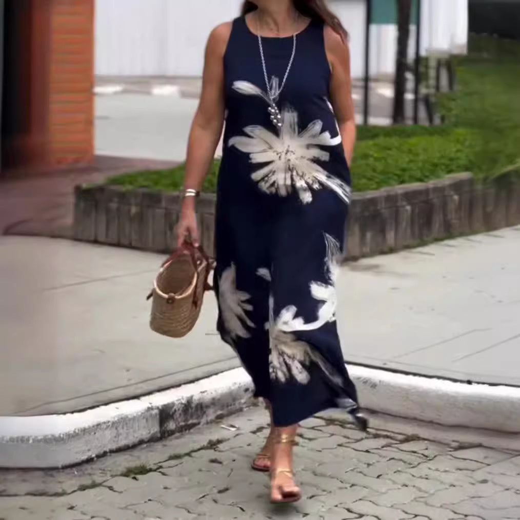Damen Maxikleid mit floralem Design und seitlichen Taschen Heidi-Mode