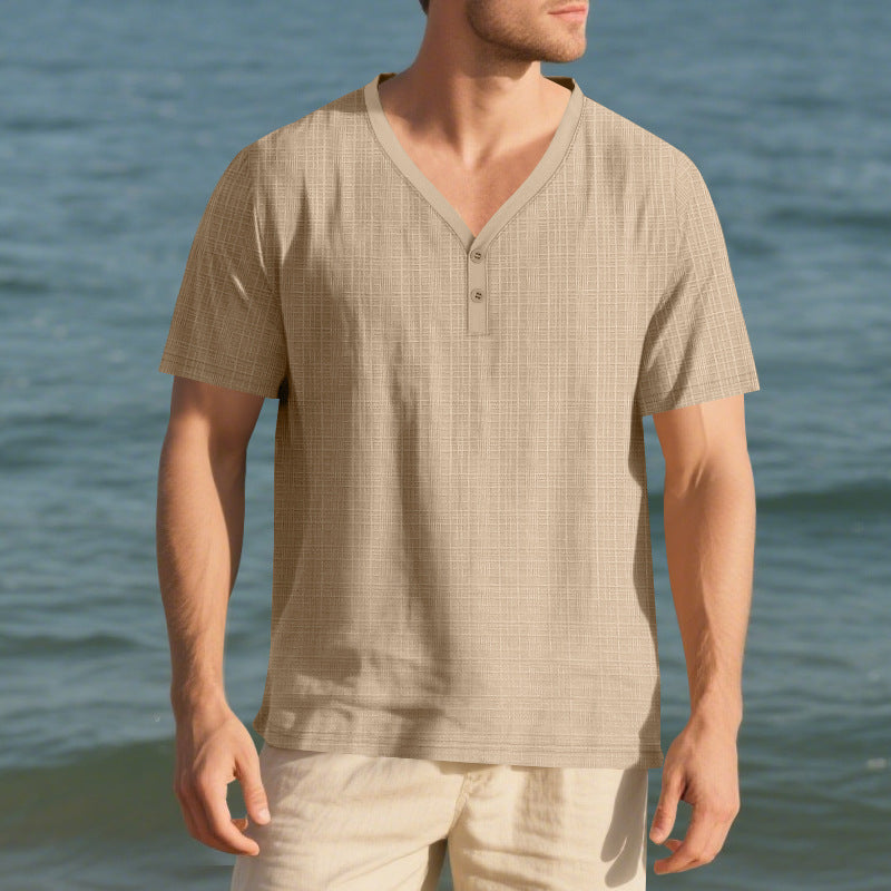 Herren lässiges Kurzarm-Henley-Shirt mit strukturierter Oberfläche EB