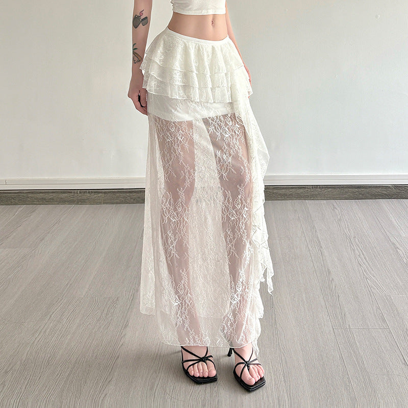 Damen Spitzenrock mit voluminösen Rüschendetails EB