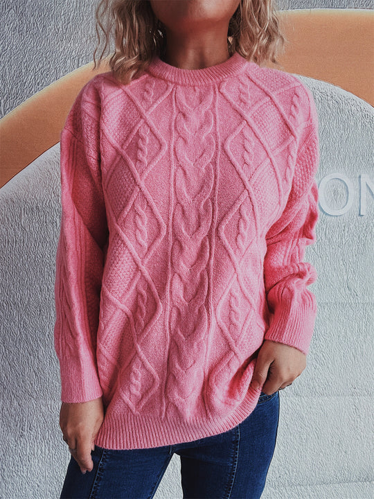 Damen Grobstrickpullover mit elegantem Zopfdesign und lässigem Schnitt EB