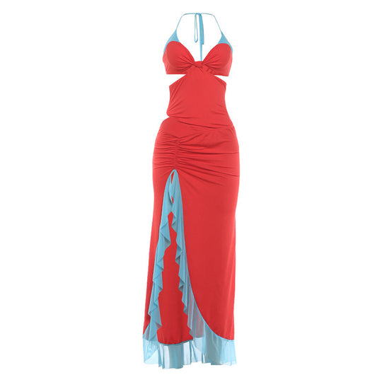 Damen Maxi-Kleid mit raffiniertem Drapierungsdesign und seitlichem Schlitz EB