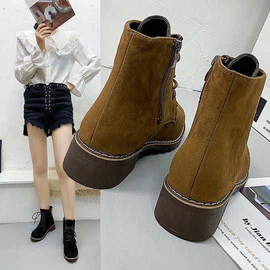 Damen modische Ankle-Stiefel aus Wildleder mit zusätzlichem Reißverschluss und leichter Profilsohle EB