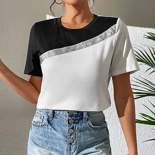 Damen modisches T-Shirt mit glänzenden Akzenten und lässigem Schnitt EB
